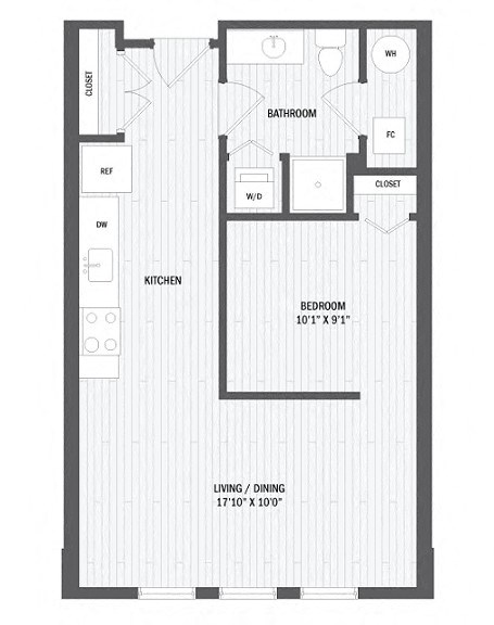Floor plan for studio, 1 bath, 522 sqft